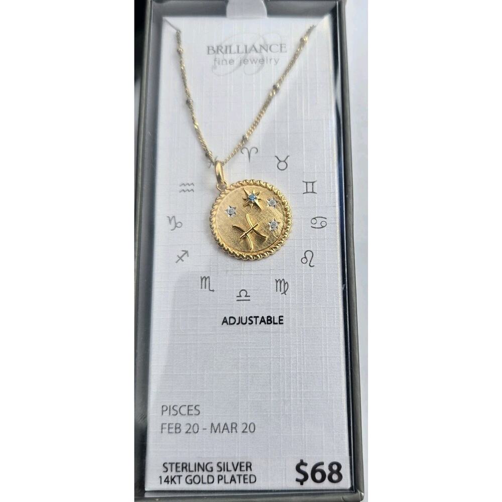 Brilliance Fine Jewelry Pisces Necklace 14K Plated Sterling Silver Aquamarine